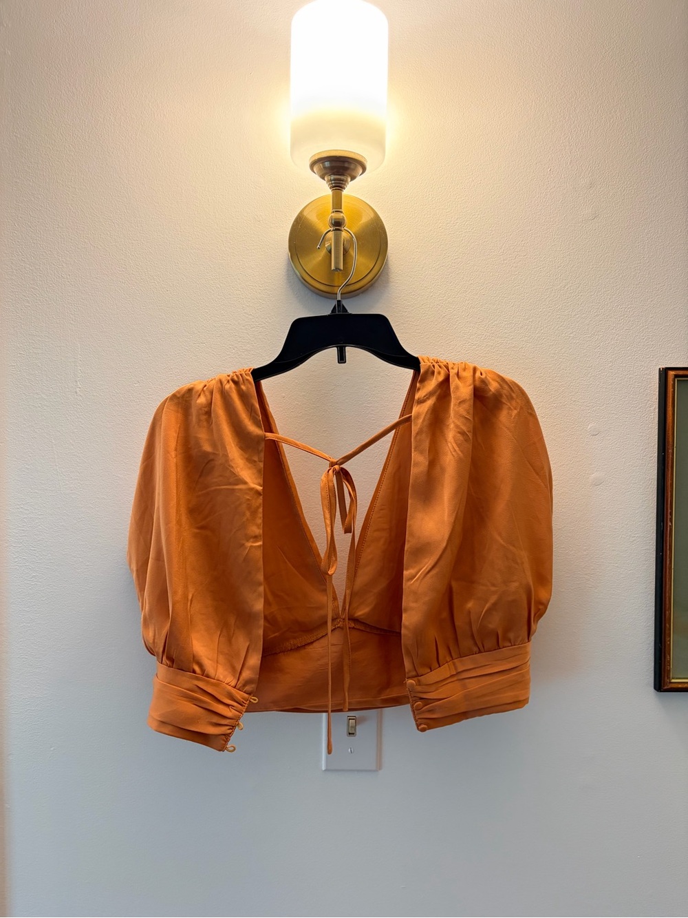 Le Lis Burnt Orange Puff Sleeve Tie-Back Crop Top